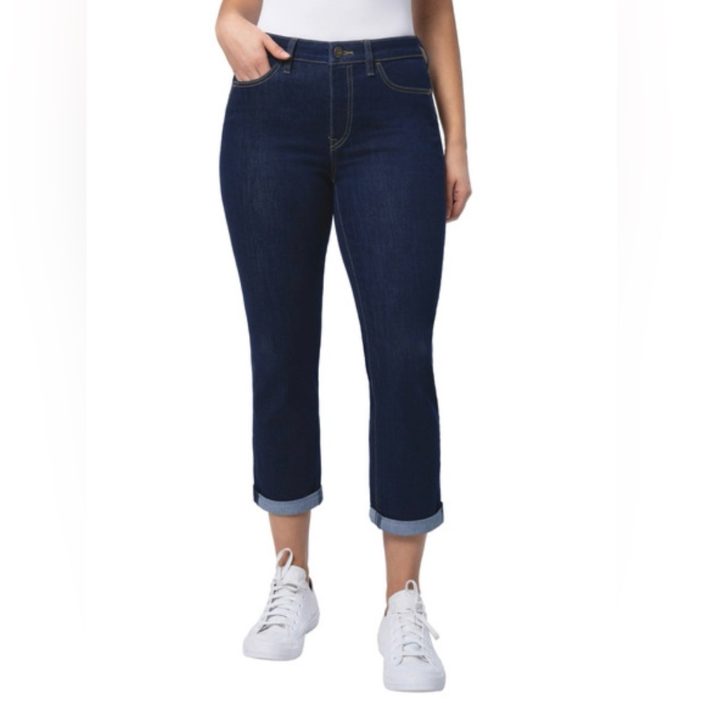 SANTANA Jeans Dark Wash Mid Rise Cropped Tummy Control Size 12 NWT